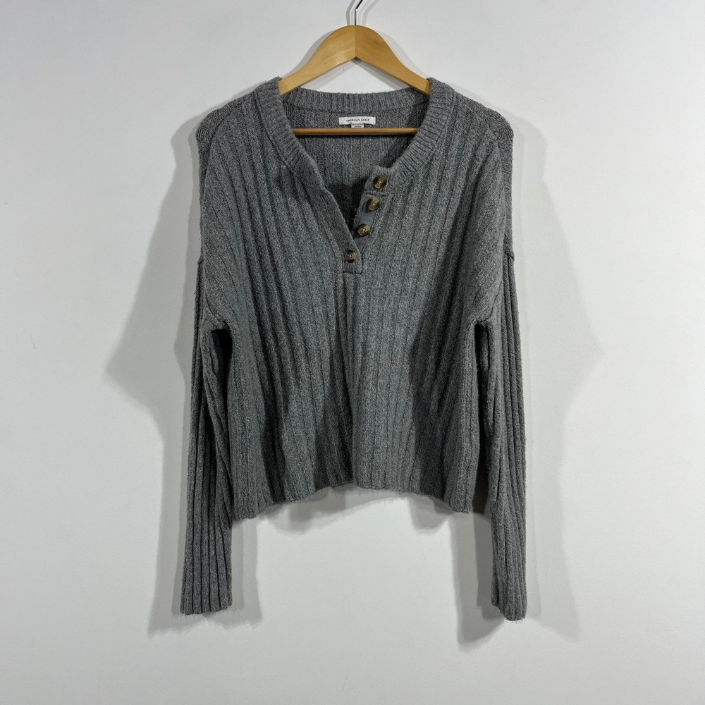 American Eagle Granola Fisherman Ribbed Henley Sweater Grunge Y2K Boho Womens XS
